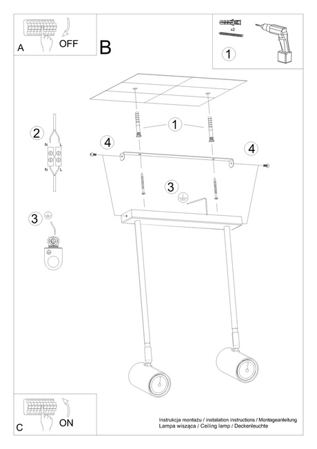 Plafon NORANO 2 czarny + 2x Żarówka LED GU-10 4000K Zimna 7W 630lm