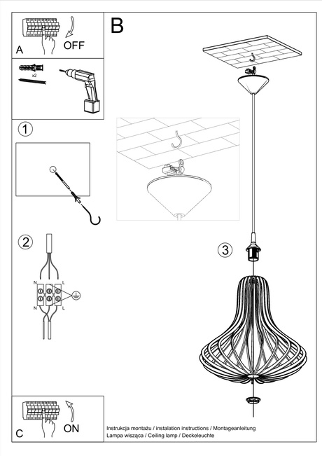 Lampa wisząca ORIANA naturalne drewno + 1x Żarówka LED E27 3000K Ciepła 7,5W 620lm