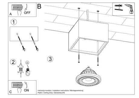 Plafon QUATRO 1 naturalne drewno + 1x Żarówka LED GU10 AR111 4000K ZIMNA 12W 850lm