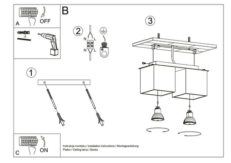 Plafon QUAD 2 szary + 2x Żarówka LED GU-10 3000K Ciepła 7W 620lm