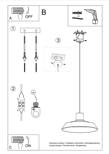 Lampa wisząca AFRA + 1x Żarówka LED E27 4000K Zimna 7,5W 650lm