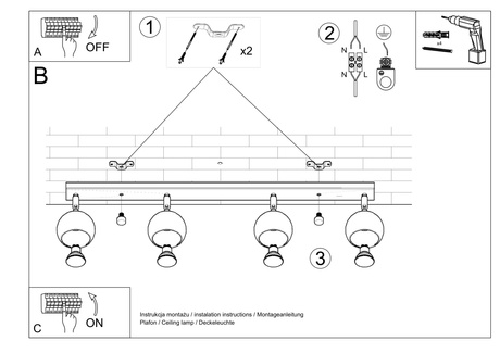 Plafon OCULARE 4L czarny + 4x Żarówka LED GU-10 4000K Zimna 7W 630lm
