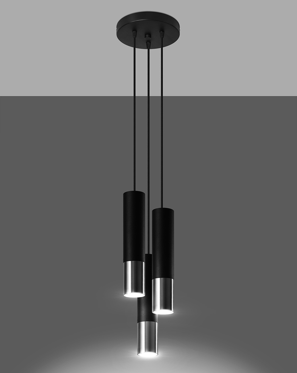 Lampa Wisząca LOOPEZ 3P czarny/chrom + 3x Żarówka LED GU-10 3000K Ciepła 7W 620lm