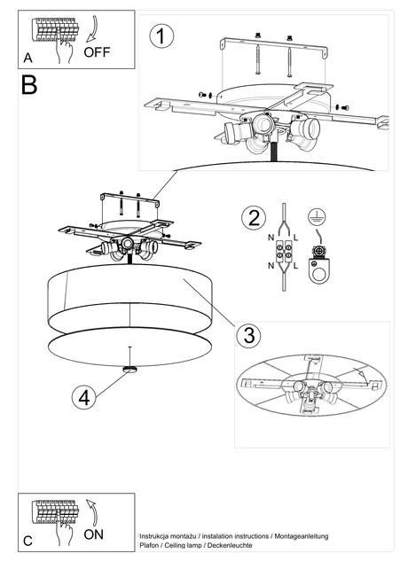 Plafon SKALA 50 czarny + 5x Żarówka LED E27 3000K Ciepła 7,5W 620lm