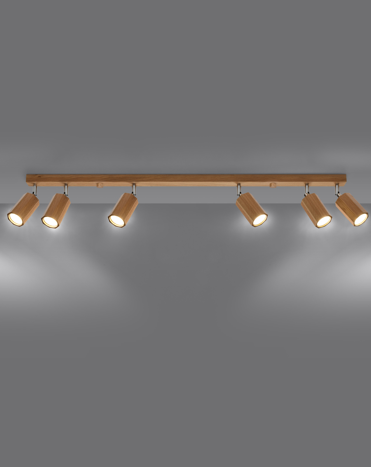 Plafon ZEKE 6 dąb + 6x Żarówka LED GU-10 4000K Zimna 7W 630lm