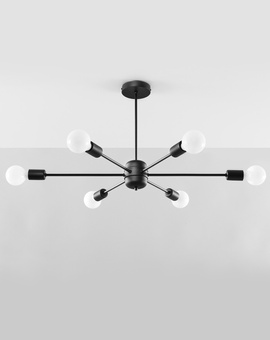 Żyrandol LANGO 6 czarny+ 6x Żarówka LED E27 3000K Ciepła 7,5W 620lm