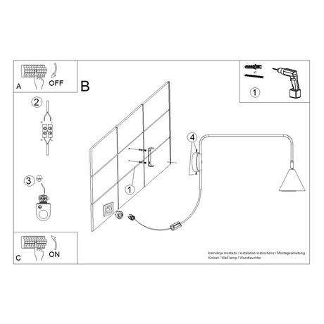 Kinkiet NOX czarny + 1X Żarówka LED E14 3000K Ciepła 7,5W 620lm