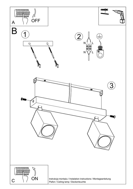 Plafon KEKE 2 dąb + 2x Żarówka LED GU-10 3000K Ciepła 7W 620lm