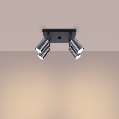 Plafon WINX 4 czarny/chrom + 4x Żarówka LED GU-10 4000K Zimna 7W 530lm