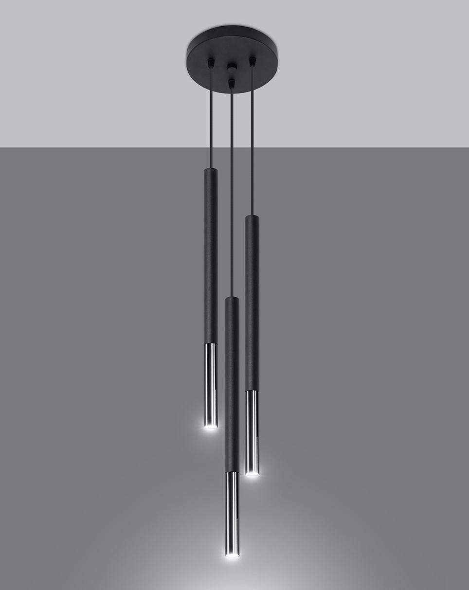 Lampa wisząca MOZAICA 3P czarny/chrom + 3x Żarówka LED G9 4000K Zimna 4,5W 530lm