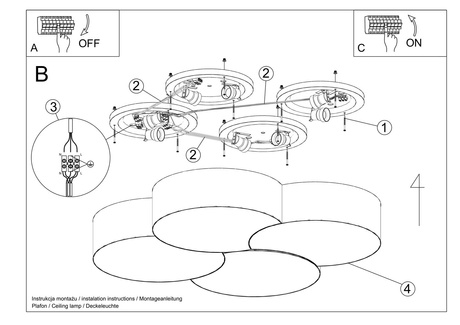 Plafon CIRCLE 4 biały + 8x Żarówka LED E27 3000K Ciepła 7,5W 620lm