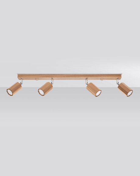 Plafon ZEKE 4 dąb + 4x Żarówka LED GU-10 4000K Zimna 7W 630lm