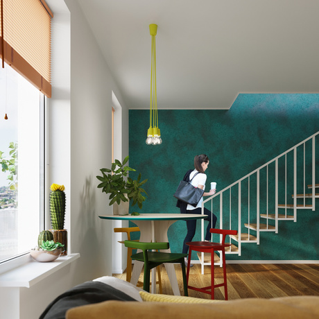 Lampa wisząca DIEGO 5 żółta + 5x Żarówka LED E27 3000K Ciepła 7,5W 620lm