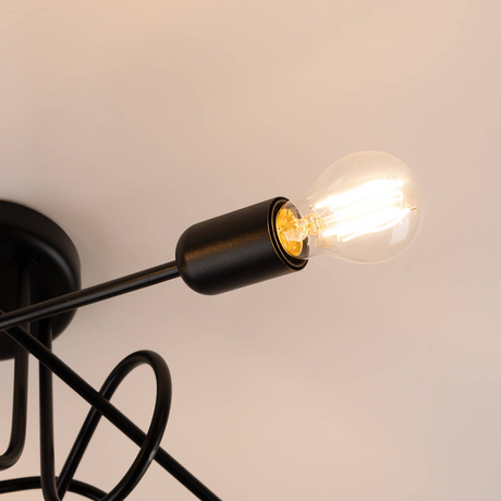 Żyrandol SUPEŁ 5 czarny + 5X Żarówka LED E27 3000K 7W 760lm