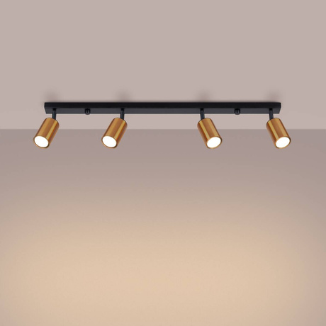 Plafon WINX 4L czarny/miedź + 4x Żarówka LED GU-10 4000K Zimna 7W 530lm