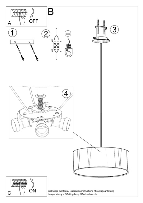 Żyrandol ROLLO 45 biały + 3x Żarówka LED E27 3000K Ciepła 7,5W 620lm