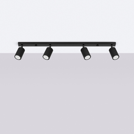 Plafon KARBON 4L czarny + 4x Żarówka LED GU-10 4000K Zimna 7W 530lm