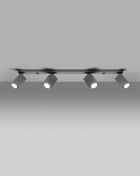 Plafon MERIDA 4L szary + 4x Żarówka LED GU-10 3000K Ciepła 7W 620lm