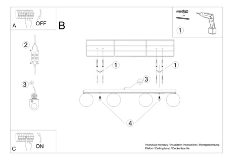 Plafon YOLI 4 biały + 4x Żarówka LED G9 3000K Ciepła 4,5W 450lm