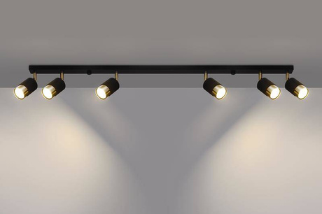 Plafon NERO 6 czarny/złoty + 6x Żarówka LED GU-10 4000K Zimna 7W 630lm