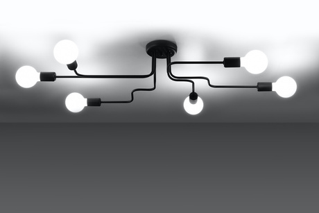 Żyrandol VECTOR 6 czarny + 6x Żarówka LED E27 3000K Ciepła 7,5W 620lm