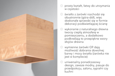 Kinkiet QUAD naturalne drewno + 1x Żarówka LED G9 4000K 3W 302lm