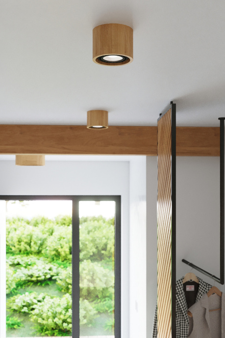 Plafon BASIC 1 naturalne drewno + 1x Żarówka LED GU10 AR111 3000K CIEPŁA 12W 800lm