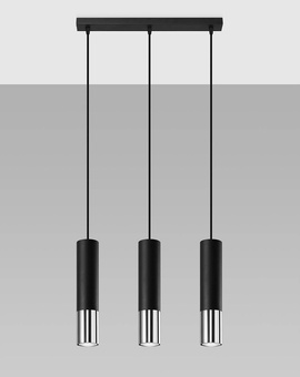 Lampa Wisząca LOOPEZ 3L czarny/chrom + 3x Żarówka LED GU-10 4000K Zimna 7W 630lm