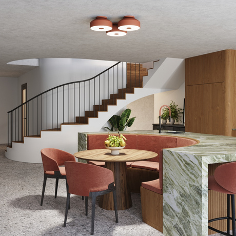 Plafon OMIQ ochra czerwona + 4X Żarówka LED E27 4000K Zimna 7,5W 690lm