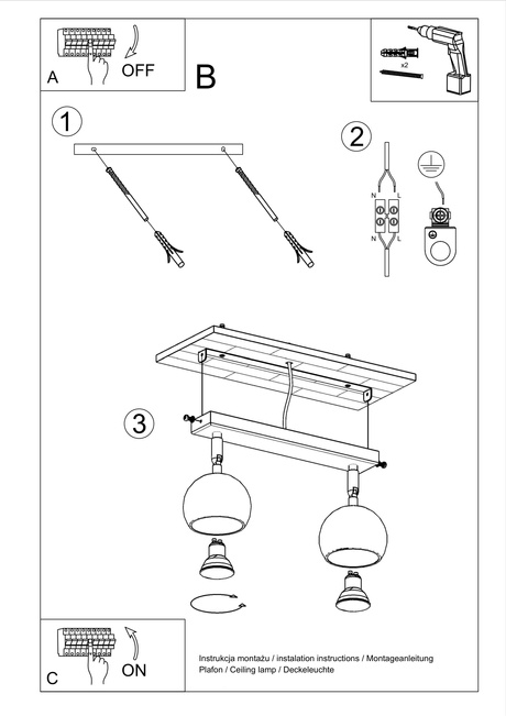 Plafon OCULARE 2 czarny + 2x Żarówka LED GU-10 4000K Zimna 7W 630lm