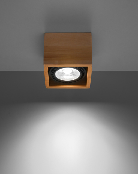 Plafon QUATRO 1 naturalne drewno + 1x Żarówka LED GU10 AR111 3000K CIEPŁA 12W 800lm