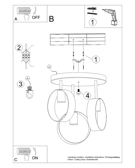 Plafon TITRAN 3 biały + 3x Żarówka LED E27 3000K Ciepła 7,5W 620lm
