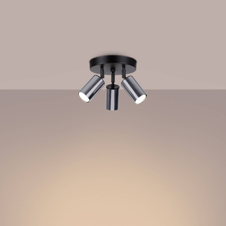 Plafon WINX 3P czarny/chrom + 3x Żarówka LED GU-10 3000K Ciepła 7W 510lm