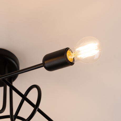 Żyrandol SUPEŁ 5 czarny + 5X Żarówka LED E27 3000K 7W 760lm