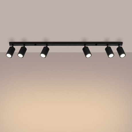 Plafon KARBON 6L czarny + 6x Żarówka LED GU-10 3000K Ciepła 7W 510lm