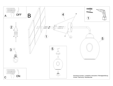 Kinkiet FILLAN 1 czarny + 1x Żarówka LED E27 3000K Ciepła 7,5W 620lm