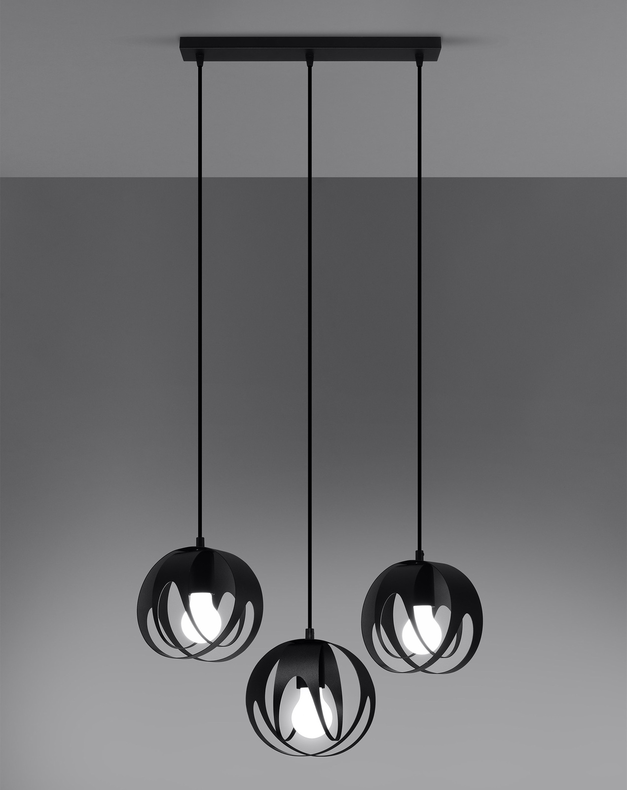 Lampa wisząca TULOS 3L czarna + 3x Żarówka LED E27 4000K Zimna 7,5W 650lm
