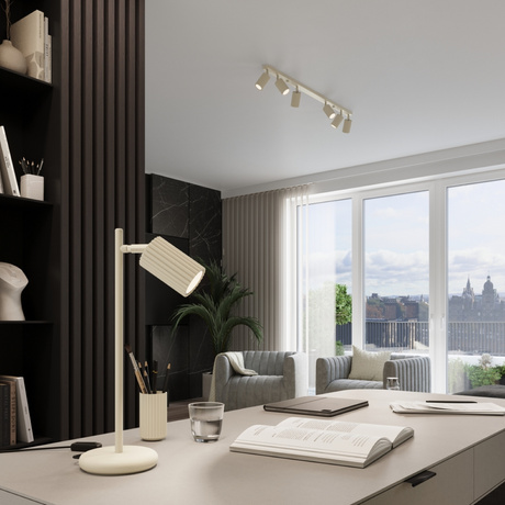 Lampa biurkowa KARBON beżowa + 1x Żarówka LED GU-10 3000K Ciepła 7W 510lm