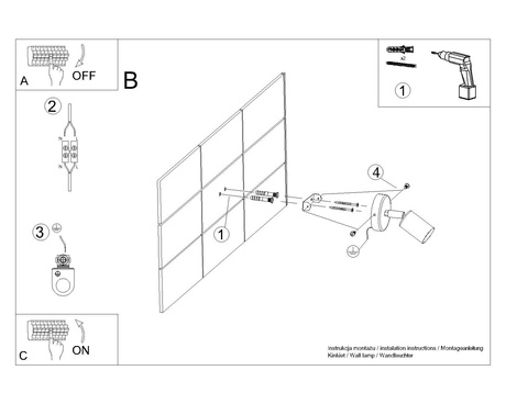 Kinkiet FORNES 1 czarny + 1x Żarówka LED E27 4000K Zimna 7,5W 690lm