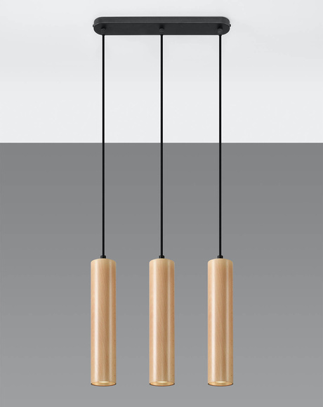 Lampa Wisząca LINO 3 naturalne drewno + 3x Żarówka LED GU-10 4000K Zimna 7W 630lm