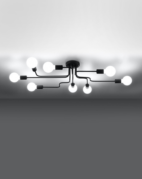 Żyrandol VECTOR 8 czarny + 8x Żarówka LED E27 4000K Zimna 7,5W 650lm