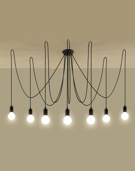 Lampa wisząca EDISON 7 czarny + 7x Żarówka LED E27 3000K Ciepła 7,5W 620lm