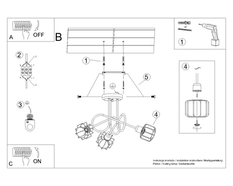 Żyrandol BELUCI 3S czarny + 3x Żarówka LED E14 3000K Ciepła 7,5W 620lm
