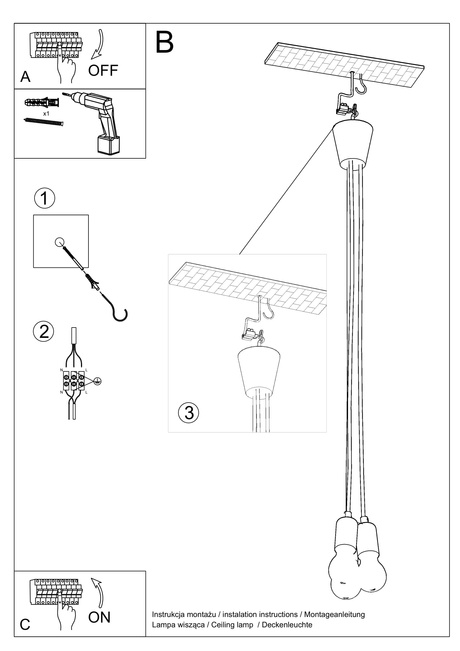 Lampa wisząca DIEGO 3 pomarańczowa + 3x Żarówka LED E27 3000K Ciepła 7,5W 620lm
