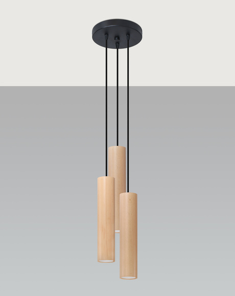 Lampa Wisząca LINO 3P naturalne drewno + 3x Żarówka LED GU-10 3000K Ciepła 7W 620lm