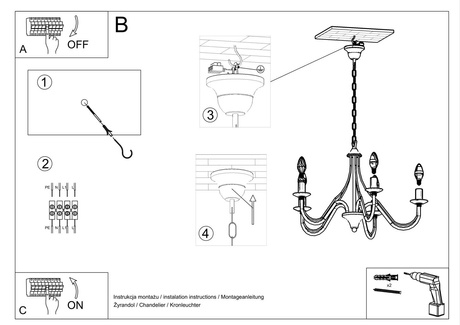 Żyrandol MINERWA 7 czarny + 7x Żarówka LED E14 4000K Zimna 7,5W 650lm