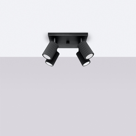 Plafon KARBON 4 czarny + 4x Żarówka LED GU-10 3000K Ciepła 7W 510lm