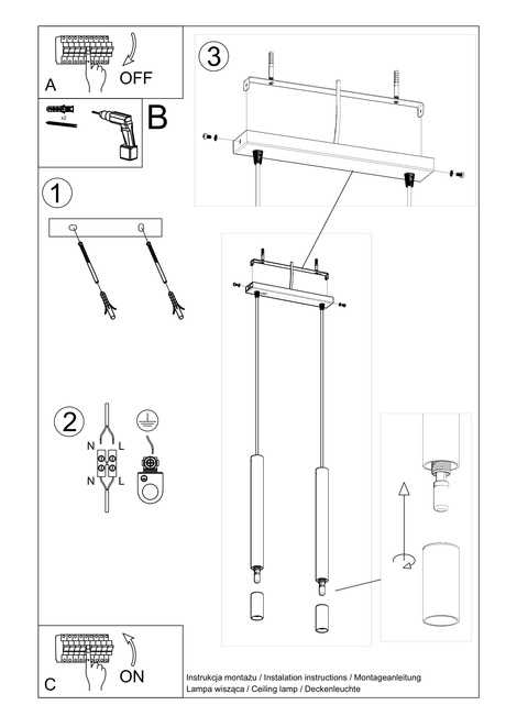 Lampa wisząca WEZYR 2 czarna + 2x Żarówka LED G9 4000K Zimna 4,5W 530lm