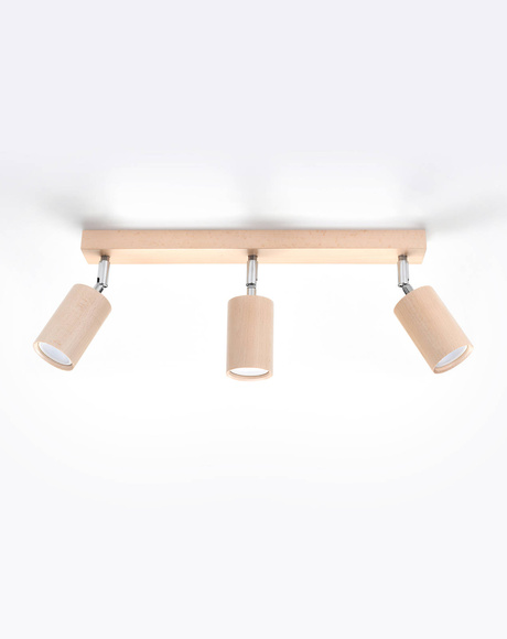 Plafon BERG 3 naturalne drewno + 3x Żarówka LED GU-10 3000K Ciepła 7W 620lm