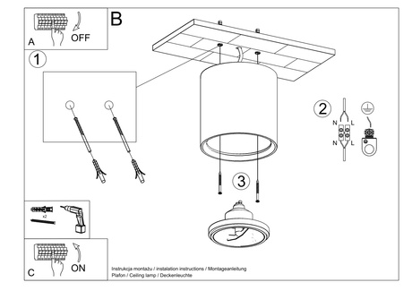 Plafon ceramiczny KALU biały + 1x Żarówka LED GU10 AR111 3000K CIEPŁA 12W 800lm